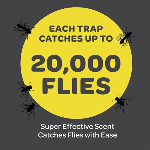 Outdoor Fly Trap [4 Pack] Fly Traps Outdoor with Dissolvable Non-Toxic Bait - Fly Repellent for Outdoor Use Only - Controls Flies for Patios, Barns, Ranches Etc. Hanging Fly Traps with Tie Included - size: 4 Pk