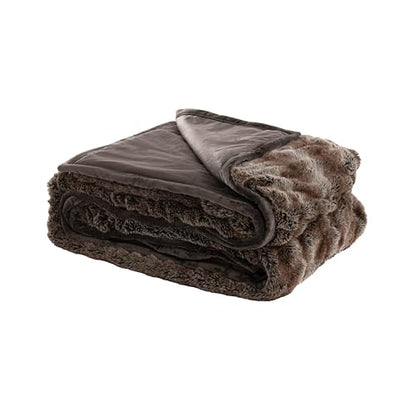 Mon Chateau 60" x 70" Reverie Faux Fur Throw, Cedarwood Ruched | Cozy Layer Comfort For Couch, Bed Or Chair. Lightweight Polyester Fabric With Easy Machine Wash Care - color: Cedarwood Ruched