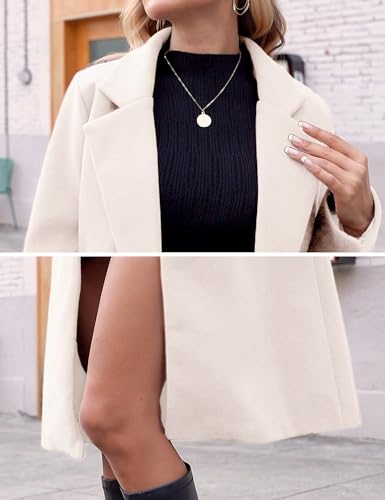 Women's Winter Wool Coat Casual Notch Lapel Single-Breasted Peacoat - color: Beige, size: Small