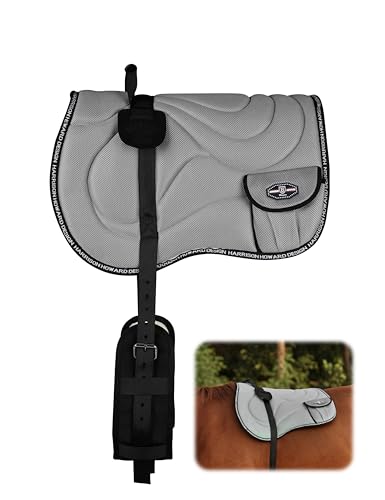 Harrison Howard Bareback Horse Riding Pad Breathable Mesh Cushioned No-Saddle Pad with Girth for Trail Training - color: Dark Grey