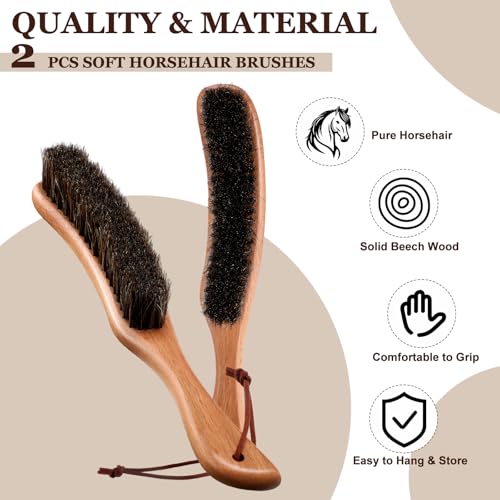Bokon 2 Pcs Lint Brushes for Clothes with 100% Soft Horse Hair Bristle - color: Brown