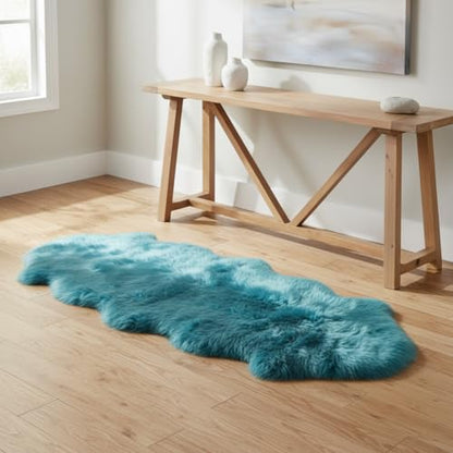 Premium Genuine Sheepskin Rug 2' x 6' Long Fur Soft & Natural Bedside Area Rug, Beach Blue, Double Pelt - color: Beach Blue, size: 2' x 6' (Natural)