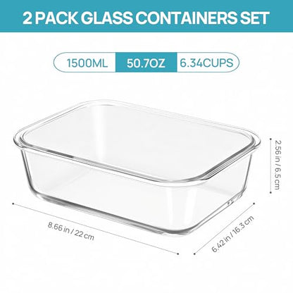 Vtopmart 2Pack 1500ml/50.7oz Large Glass Storage Containers With Lids, Green - color: Green, size: 50.7oz