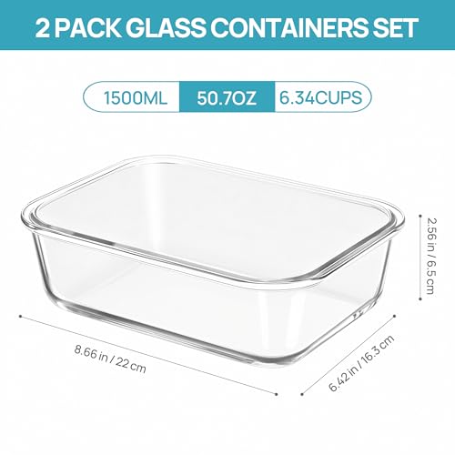 Vtopmart 2Pack 1500ml/50.7oz Large Glass Storage Containers With Lids, Grey - color: Grey, size: 50.7oz