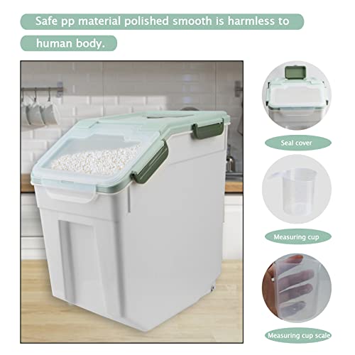 2 Pack 50 lb Airtight Flour Storage Containers with Wheels, Green | Large Rice Bin, Seal Locking Lid, BPA-Free, Includes Measuring Cup & Scoop, Kitchen Organization - color: Green
