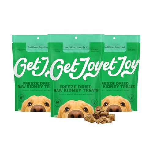 Get Joy Freeze Dried Dog Treat, 100% Beef Kidney, 4 Ounce Bag (Pack of 3), Single Ingredient Organ Meat, High Protein, Immune Health, Muscle Repair, Grain Free, Gluten Free, Made in USA - size: 4 Ounce (Pack of 3)