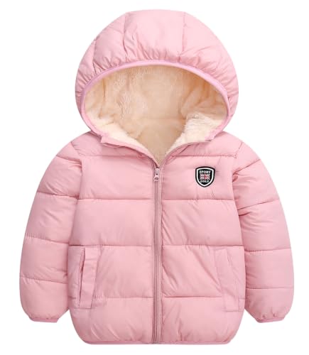 Happy Cherry Boys Girls Winter Thick Jacket Warm Fleece Fur Lining Zipper Hooded Windproof Coat Outwear for 1-7 Years - color: Pink, size: 4-5T
