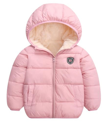 Happy Cherry Boys Girls Winter Thick Jacket Warm Fleece Fur Lining Zipper Hooded Windproof Coat Outwear for 1-7 Years - color: Pink, size: 4-5T