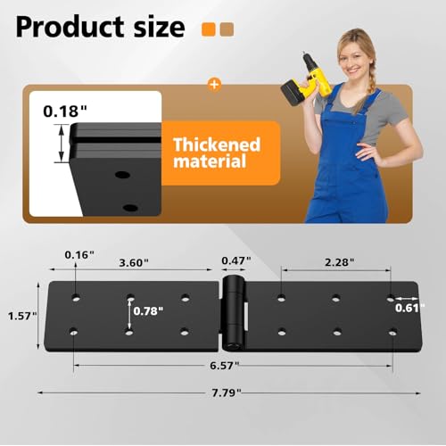 Heavy Duty Gate Hinges,Black Gate Hinges with Screws,Heavy Duty Door Hinges | Adjustable Hardware Hinges Kit,Durable Barn Door for Wooden Fences Yard Gate(Black-2PCS) - style: Black-2PCS