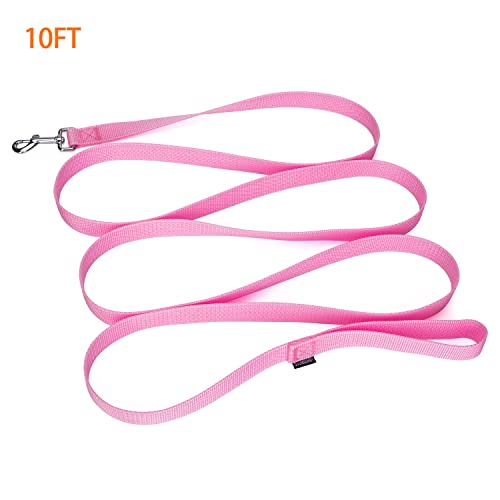 10 ft Strong Durable Nylon Dog Training Leash, Traction Rope, 1 Inch Wide, for Small and Medium Dog (Pink, 10 Feet) - color: Pink, size: 10 Feet