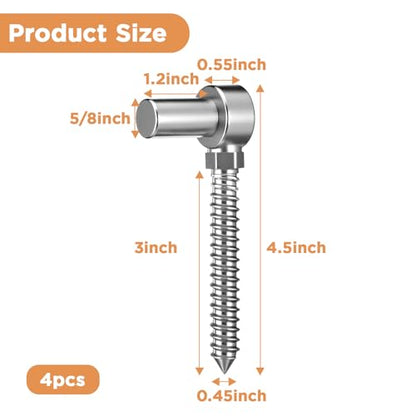 4 Pcs Stainless Steel Gate Hinges for Farm Wooden Fences, 4-1/2'' One Piece Molding M16 Screw Eye Hook Hinge Bolts with Hole Dia 5/8 Adjustable Gate Sag (4.33 x 1.97 Inches)