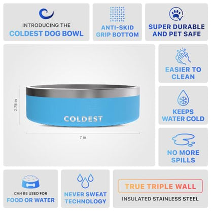 Coldest Dog Bowl - Anti Rust Metal, Non Slip, 3 Layers Insulated Stainless Steel Dog Bowls - Spill Proof & Heavy Duty - Water Bowl for Dogs, Cats & Pets, Dish Washer Safe (42 oz, Celestial Blue) - color: Celestial Blue, size: 42 oz