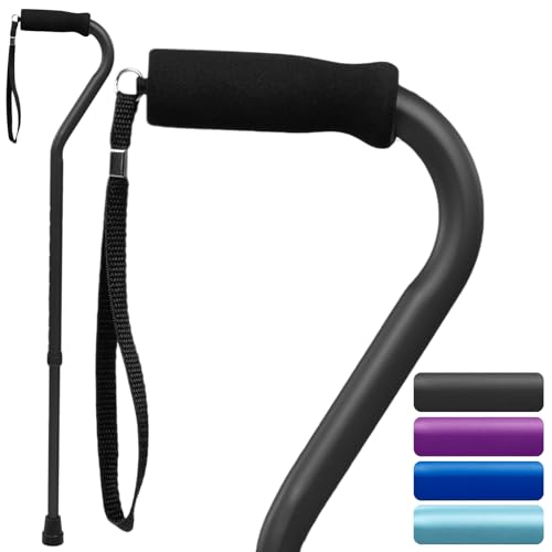 Vive Offset Walking Cane with Comfort-Foam Handle - for Women, Men, Seniors - Lightweight & Adjustable Single Point Walking Stick with a Non-Slip Tip for Stability, Balance, & Support - color: Black