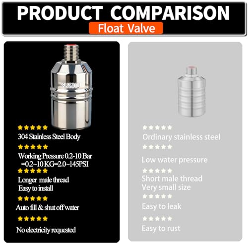 1/2“ 304 Stainless Steel Automatic Water Level Control Float Valve for Water Tank, Cattle Trough, Pools, Livestock (With Elbow, Metal Clip, 1/2" to 3/4" adapter) (2-Pack) - color: 2-Pack