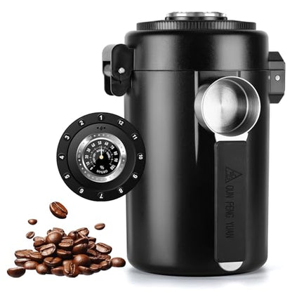 Coffee Canister with Humidity Meter, Airtight Stainless Steel Food Storage Container with Lids,Date Tracker,Venting Valve and Magnetic Scoop for Grounds Coffee,Beans,Tea,Flour,Cereal,Jars,16OZ,Black