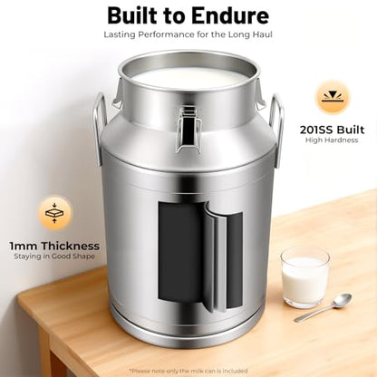Stainless Steel Milk Can 40L/10.57Gal, Tight Seal, Durable, Large Capacity - size: 40L/10.57Gal