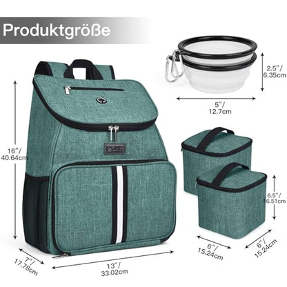 BAGLHER丨Dog Travel Bag, Airline Approved Pet Supplies Backpack, Dog Travel Backpack Accessories Set with 2 Silicone Collapsible Bowls and 2 Food Baskets. Green - color: Green-A