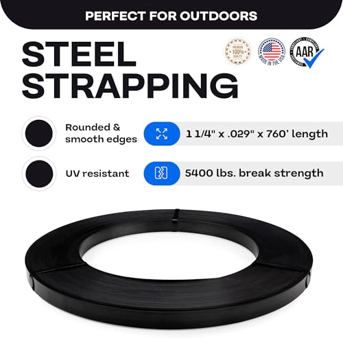 IDL Packaging 1 1/4" x .029" x 760' High Tensile Steel Strapping Coil (5400 lbs Break Strength) - Painted and Waxed - Superior Cut-Resistance - Metal Straps for Pallet Banding, Extra-Heavyweight Loads - size: 1 1/4W" x 760L'