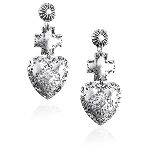 Montana West Rustic Couture's Western Concho Dangle Drop Earrings for Women - color: C-Silver