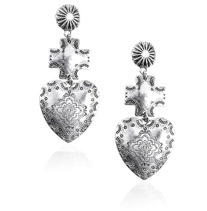 Montana West Rustic Couture's Western Concho Dangle Drop Earrings for Women - color: C-Silver