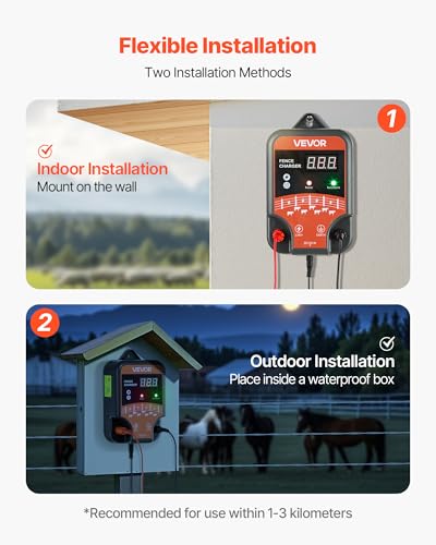 VEVOR Electric Fence Charger, 10kV 3J, AC DC Electric Fence Energizer with LED Indicator, 1.86 Miles Range, Powerful Plug-in Fences Charger, Prevents Wild Animals Intrusion for Livestock Poultry - size: 3J