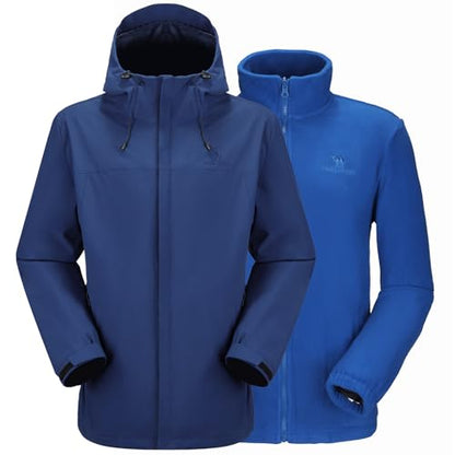 CAMEL CROWN Men's Ski Jacket 3 in 1 Waterproof Winter Jacket Snow Jacket Windproof Hooded with Inner Warm Fleece Coat - color: Blue B612, size: Medium