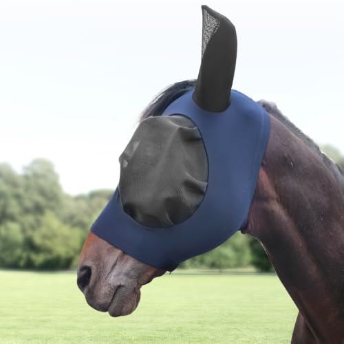3D Stretch Mesh Horse Fly Mask with Ears (Navy, COB) - color: Navy, size: COB
