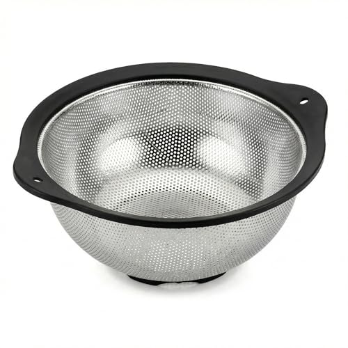 304 Stainless Steel Colander 3-Quart, Heavy Duty Metal Strainer with Riveted Handles, Micro-Perforated Food Strainer for Draining Pasta, Orzo, Rice, Berry, Stable Ring Base, Rust Free - size: 3QT-Black edge