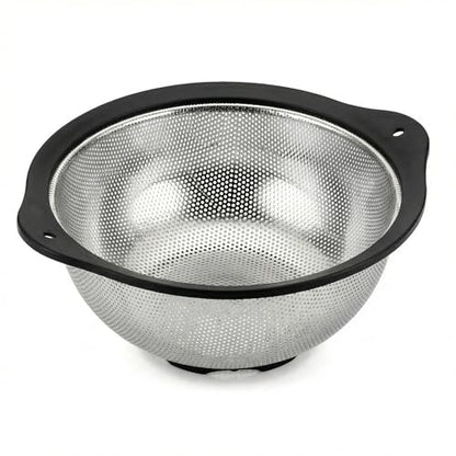 304 Stainless Steel Colander 3-Quart, Heavy Duty Metal Strainer with Riveted Handles, Micro-Perforated Food Strainer for Draining Pasta, Orzo, Rice, Berry, Stable Ring Base, Rust Free - size: 3QT-Black edge