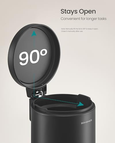 SONGMICS Bathroom Trash Can, Soft-Close, 1.6 Gallon (6 L), Stainless Steel - color: Ink Black
