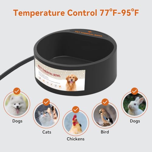 Heated Water Bowl for Dogs, 2.2L Outdoor Anti-Freezing Pet Thermal Water Bowl for Cats Chickens Rabbits Birds, Winter Heated Chicken Waterer, Provided Drinking Water in Cold Weather, Black - size: 2.2L(Black)