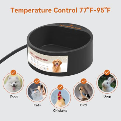 Heated Water Bowl for Dogs, 2.2L Outdoor Anti-Freezing Pet Thermal Water Bowl for Cats Chickens Rabbits Birds, Winter Heated Chicken Waterer, Provided Drinking Water in Cold Weather, Black - size: 2.2L(Black)