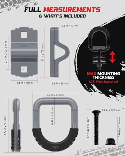 D-Ring Tie Down Anchors with Rubber Isolators, 4 Pack Heavy Duty 10 Ton Capacity Carbon Steel, Bolt-On with Mounting Hardware, Zinc & Powder Coated for Trailer, Truck, Pickup, Garage-Gray - color: Gray
