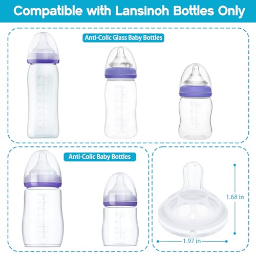 Baby Silicone Nipples for Lansinoh Bottles, Anti-Colic Replacement Nipple for Baby 1m+, BPA Free, Slow Flow, Size S, 6 Count
