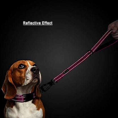 PLUTUS PET Short Training Dog Leash with Padded Handle for Medium Large Big Dogs,18 Inch Heavy Duty Strong Traffic Leash with Carabiner Clip for Climbing Walking or Guiding Blind（18”，Pink | Reflective, Heavy Duty Strong Nylon, Traffic Leash with Carabiner