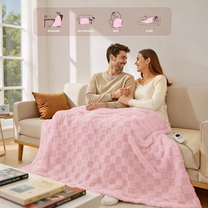 Templewet Heated Blanket Throw 50" x 60",Soft Electric Blanket,Pink | Timer Settings,Auto Off,Sherpa Heated Throw Blanket,Machine Washable,Fast Heating for Sofa Bed Office Use,Gifts for Women - color: Blush Pink