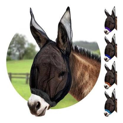 Donkey Fly Mask with Long Ears - (Black) Mini Donkey Fly Mask with Ears Protection from Insects and Bugs, Soft Mesh Fabric with Adjustable Fastener, Flymask for Donkeys Made in USA - color: Black, size: Mini Donkey