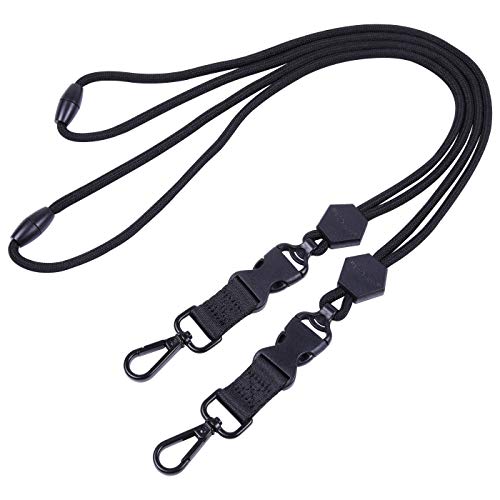 Wisdompro 2 Pack 23" Lanyard with Safety Breakaway Buckle - Black and Black | Durable Heavy Duty Neck Lanyard, with Detachable Buckle and Metal Hook, for ID Card Badge Holder and Keys - color: Black, Black, size: 23 inches