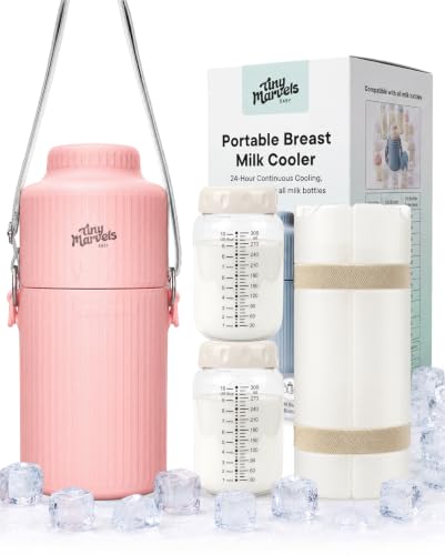 Portable Breast Milk Cooler 22oz Large Capacity with 2-Bottle for Outdoor - color: Pink