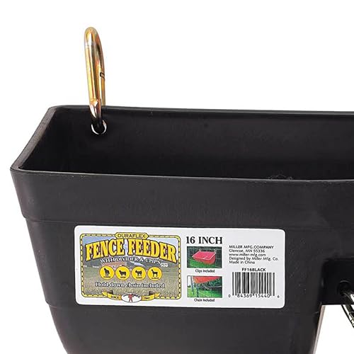 Little Giant FF16BLACK 9 Quart Heavy Duty Plastic Feed Trough Bucket Fence Feeder with Clips for Livestock & Pets, Black (6 Pack)