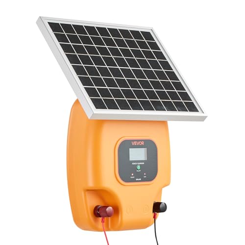 VEVOR Solar Fence Charger, 1J 10 kV Solar Powered Fence Charger, 1.86 Miles Range, Electric Fence Energizer Kit, Keep Out Predators, 3 Days Runtime, for Livestock, Poultry, Garden Protection - size: 1J