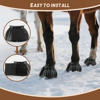 1 Pair Horse Bell Boots - No-Rub Design for Hoof Protection, Shock-Absorbing Rubber, Quick Hook & Loop Closure, Turnout & Training Use