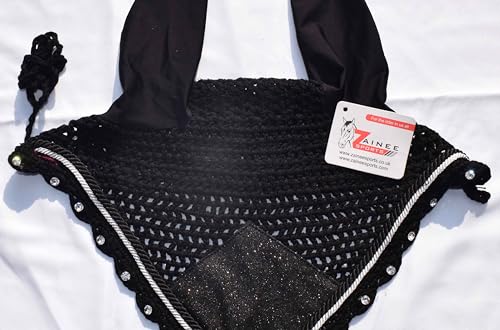 Black Glitter Saddle Pad Set Matching Ear Bonnet | Equestrian Show Gear | Horse Riding Matchy Set | Dressage or Jumping/Hunter - size: Cob