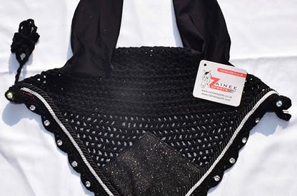 Black Glitter Saddle Pad Set Matching Ear Bonnet | Equestrian Show Gear | Horse Riding Matchy Set | Dressage or Jumping/Hunter - size: Cob