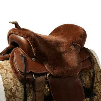 Western-Style Sheepskin Saddle Seat Cover, Sheepskin Saddle Pad, Genuine Merino Sheepskin Saddle Pad - color: Brown