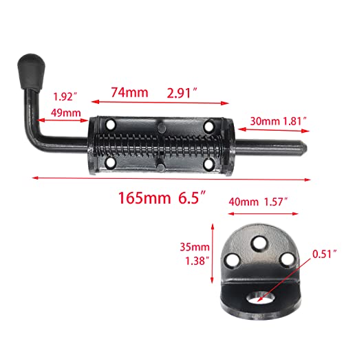 Black 2 Packs 6.5 Inch Heavy Duty Spring Loaded Latch Pin, Sliding Barrel Bolt Door Lock for Chests/Cabinets/Utility Trailer Gate, 2mm Thickened Interior and Outdoor Latch - size: 6.5