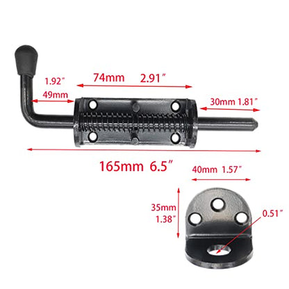 Black 2 Packs 6.5 Inch Heavy Duty Spring Loaded Latch Pin, Sliding Barrel Bolt Door Lock for Chests/Cabinets/Utility Trailer Gate, 2mm Thickened Interior and Outdoor Latch - size: 6.5