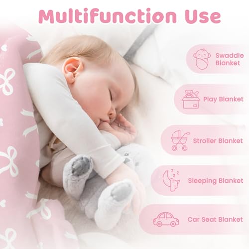 Bow Minky Baby Blanket 30 x 40 Inches for Girls, Soft Plush Receiving Blanket with Dotted Back, Gift for Toddler Newborn Infant Christmas Birthday Baby Shower - color: Bow 3