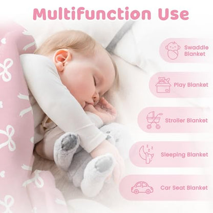 Bow Minky Baby Blanket 30 x 40 Inches for Girls, Soft Plush Receiving Blanket with Dotted Back, Gift for Toddler Newborn Infant Christmas Birthday Baby Shower - color: Bow 3
