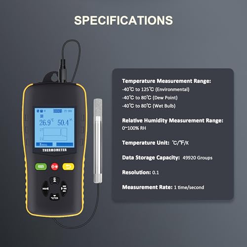 Tzone Wet Bulb Thermometer Dew Point Meter Temperature Humidity Data Logger